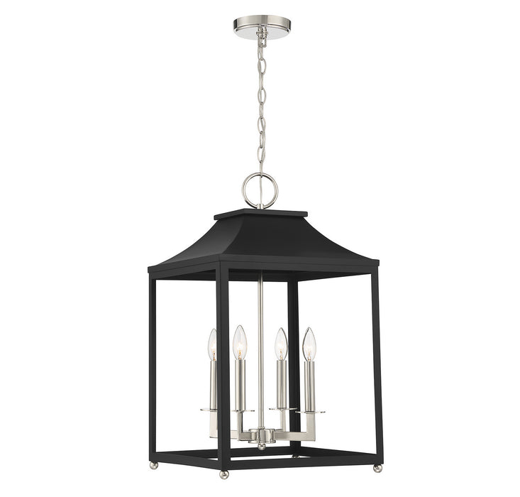 Meridian M30009MBKPN Four Light Pendant, Matte Black with Polished Nickel