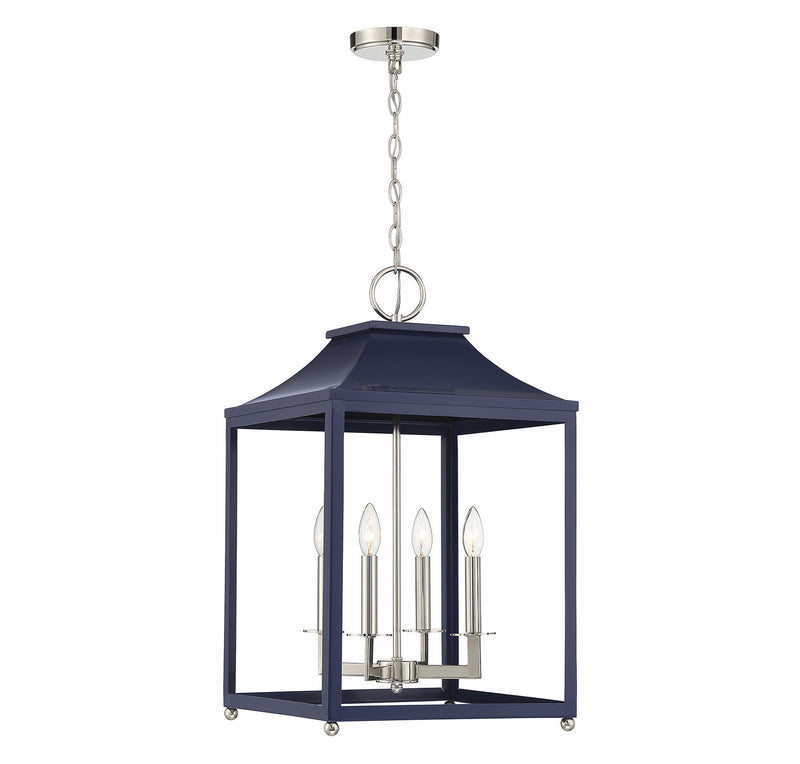 Meridian M30009NBLPN Four Light Pendant, Navy Blue with Polished Nickel