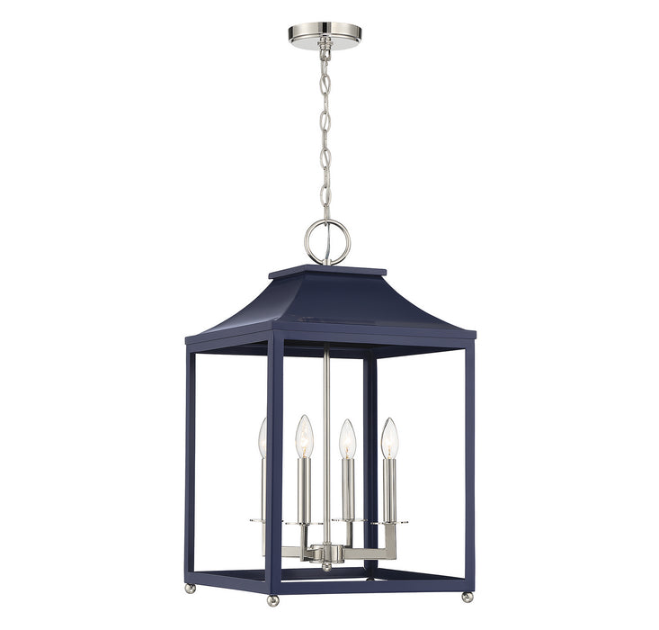 Meridian M30009NBLPN Four Light Pendant, Navy Blue with Polished Nickel