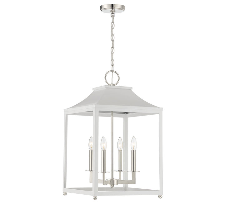 Meridian M30009WHPN Four Light Pendant, White with Polished Nickel