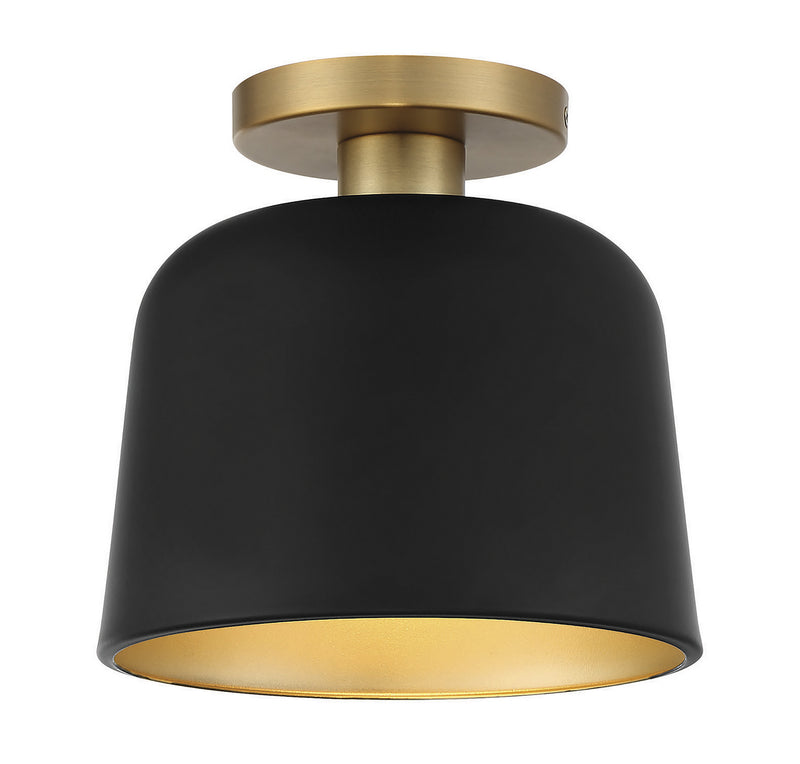 Meridian M60067MBKNB One Light Flush Mount, Matte Black with Natural Brass