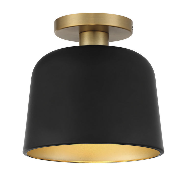 Meridian M60067MBKNB One Light Flush Mount, Matte Black with Natural Brass