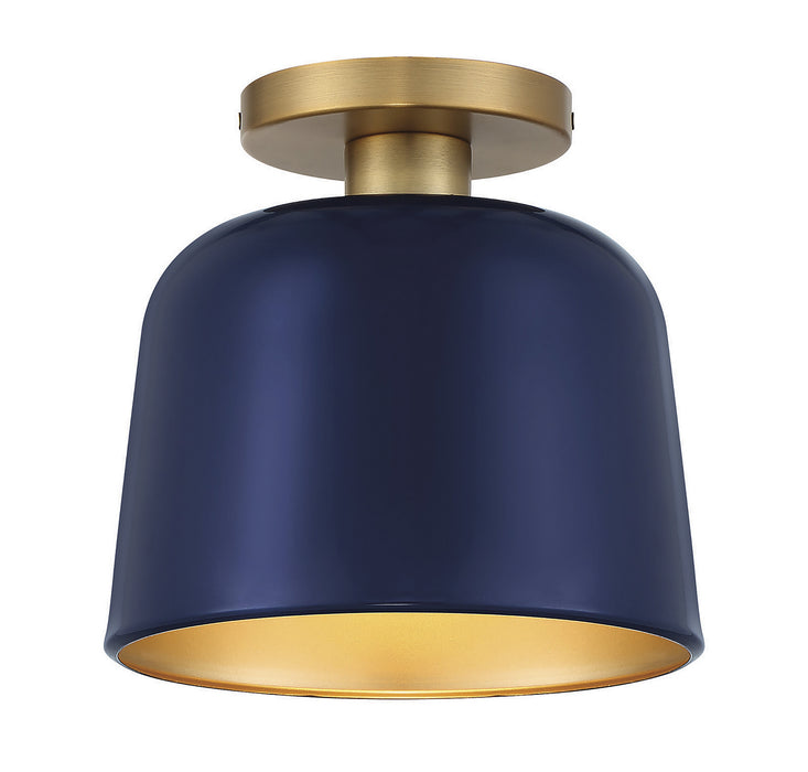 Meridian M60067NBLNB One Light Flush Mount, Navy Blue with Natural Brass