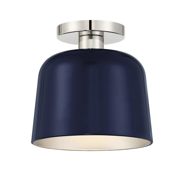 Meridian M60067NBLPN One Light Flush Mount, Navy Blue with Polished Nickel