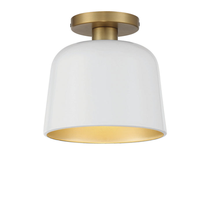 Meridian M60067WHNB One Light Flush Mount, White with Natural Brass