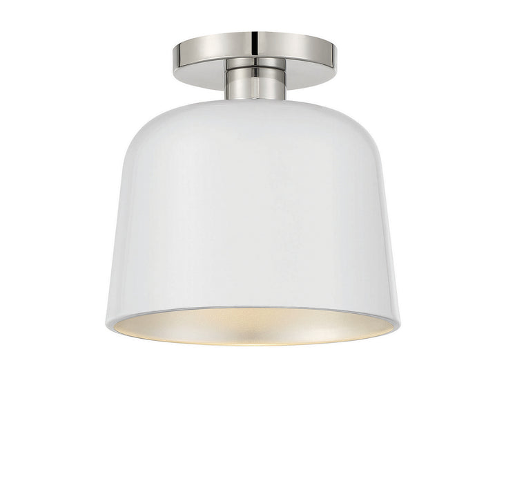 Meridian M60067WHPN One Light Flush Mount, White with Polished Nickel