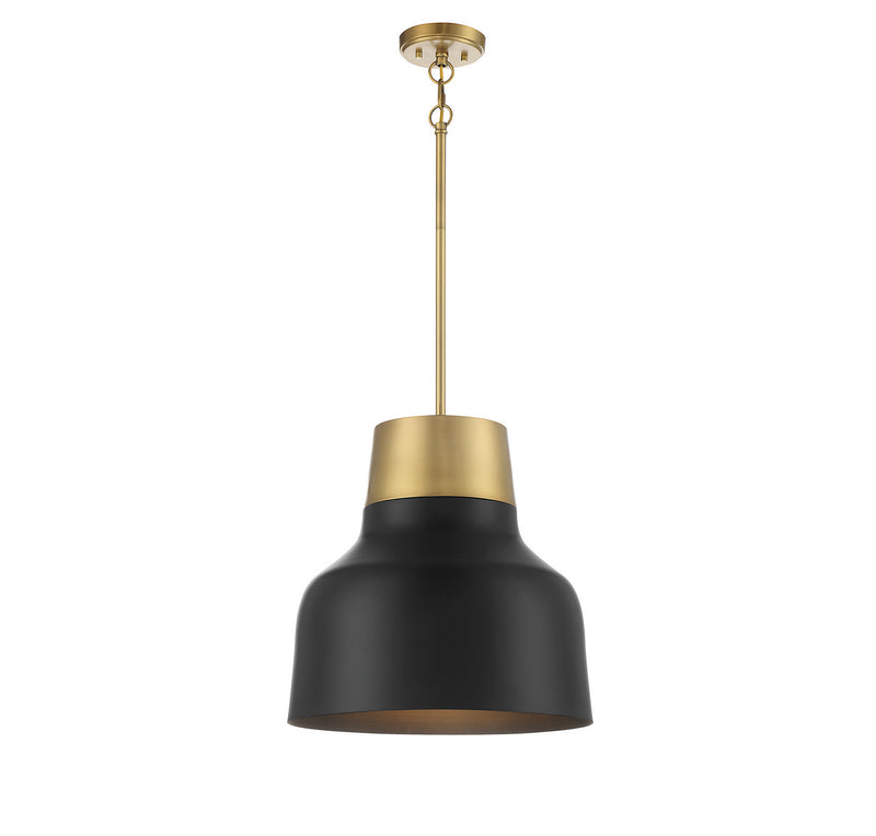 Meridian M70115MBKNB One Light Pendant, Matte Black with Natural Brass