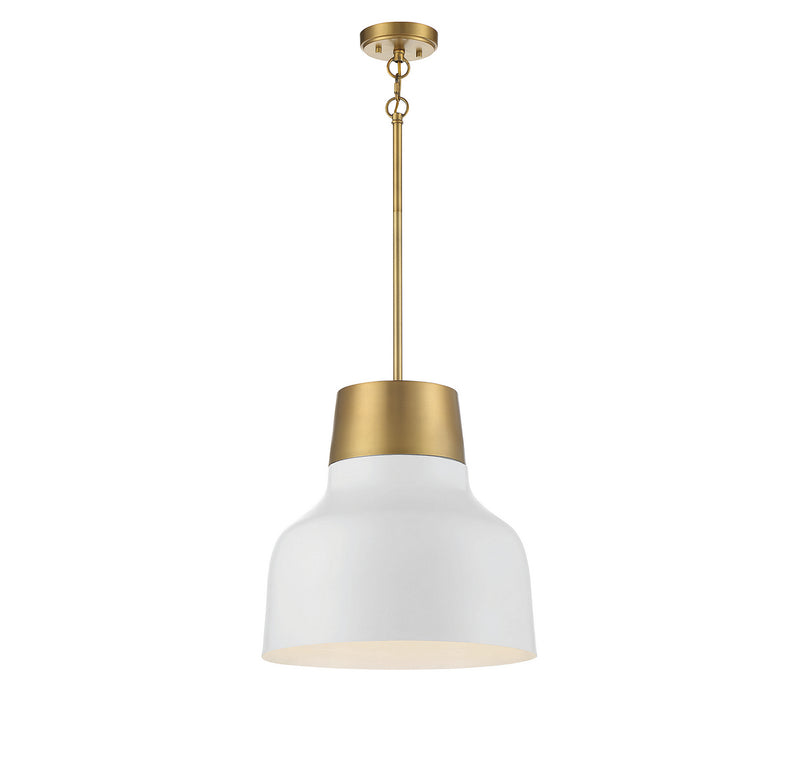 Meridian M70115WHNB One Light Pendant, White with Natural Brass