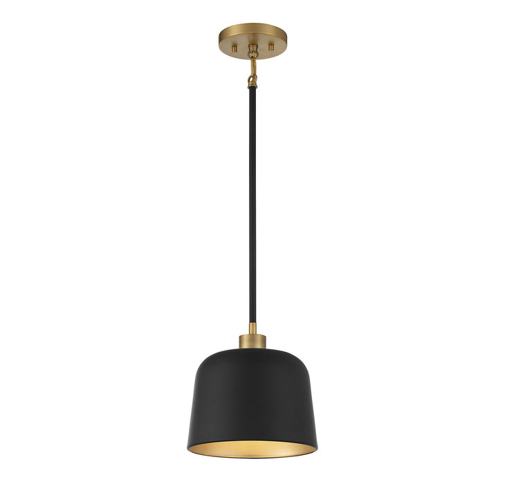 Meridian M70118MBKNB One Light Pendant, Matte Black with Natural Brass