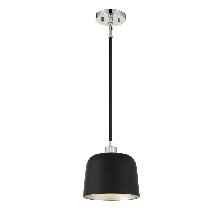 Meridian M70118MBKPN One Light Pendant, Matte Black with Polished Nickel