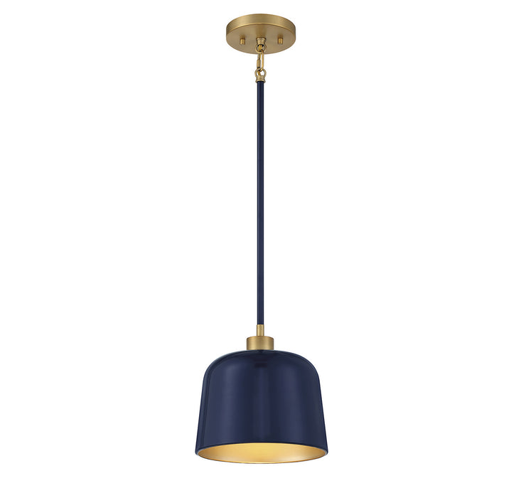 Meridian M70118NBLNB One Light Pendant, Navy Blue with Natural Brass