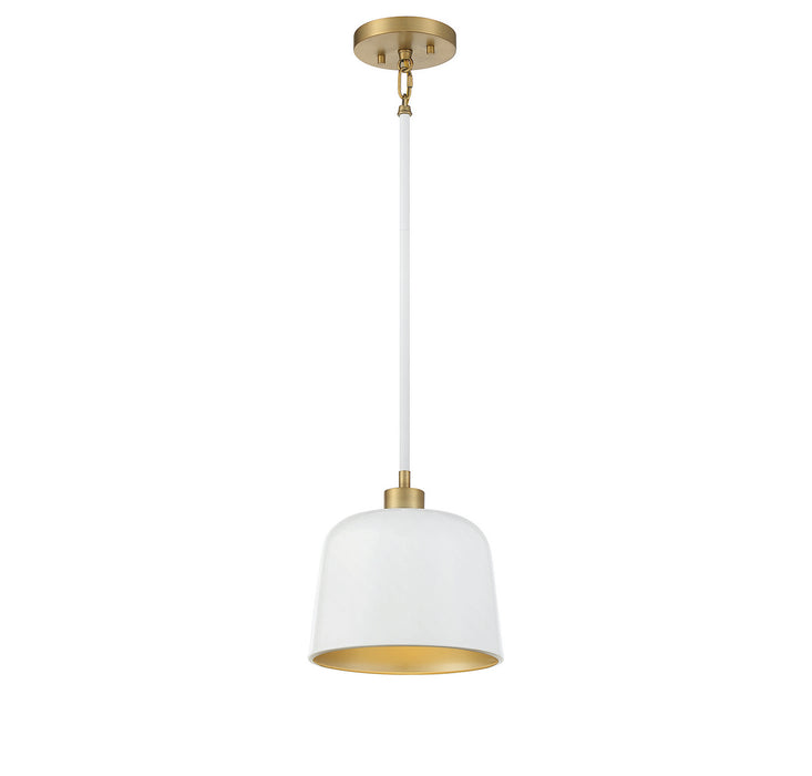 Meridian M70118WHNB One Light Pendant, White with Natural Brass