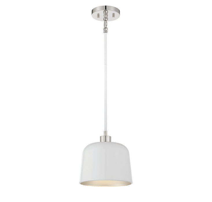 Meridian M70118WHPN One Light Pendant, White with Polished Nickel