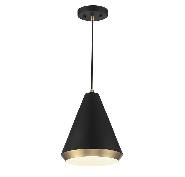 Meridian M70122MBKNB One Light Pendant, Matte Black with Natural Brass