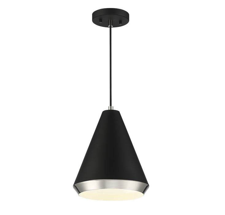 Meridian M70122MBKPN One Light Pendant, Matte Black with Polished Nickel