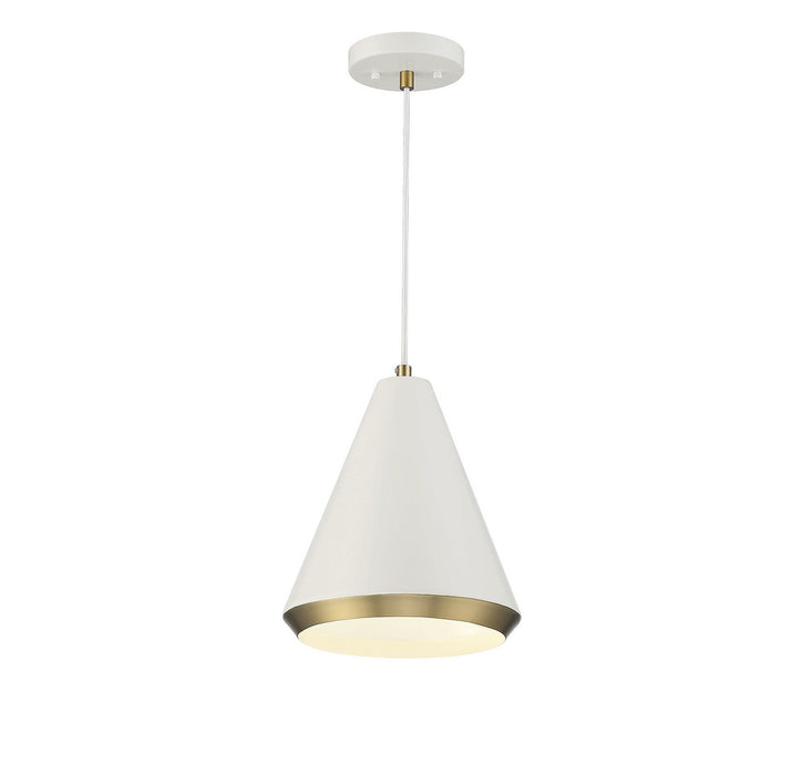 Meridian M70122WHNB One Light Pendant, White with Natural Brass