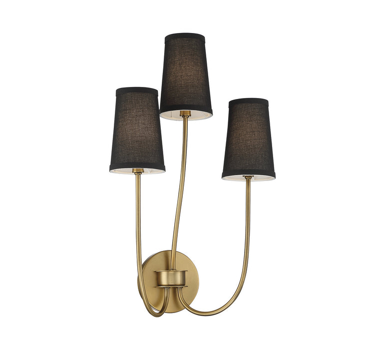 Meridian M90065NB Three Light Wall Sconce, Natural Brass