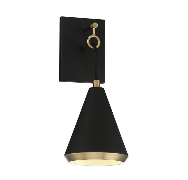 Meridian M90066MBKNB One Light Wall Sconce, Matte Black with Natural Brass