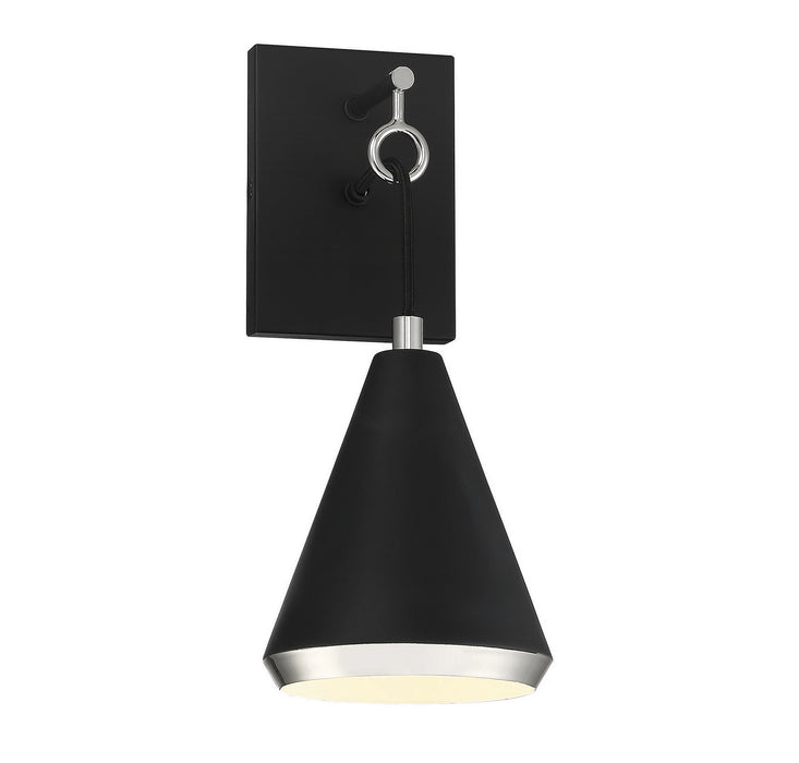 Meridian M90066MBKPN One Light Wall Sconce, Matte Black with Polished Nickel
