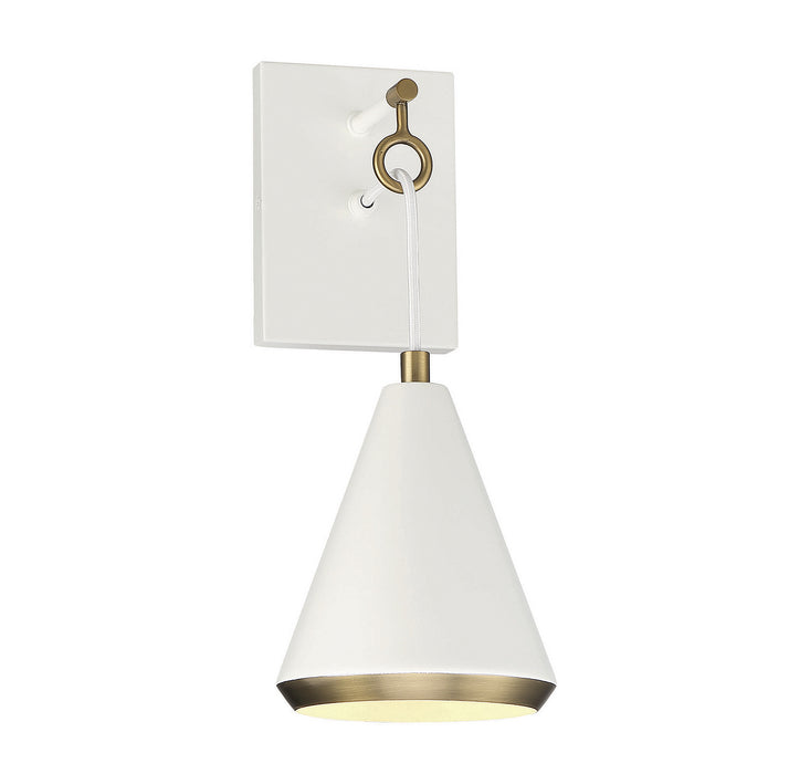 Meridian M90066WHNB One Light Wall Sconce, White with Natural Brass