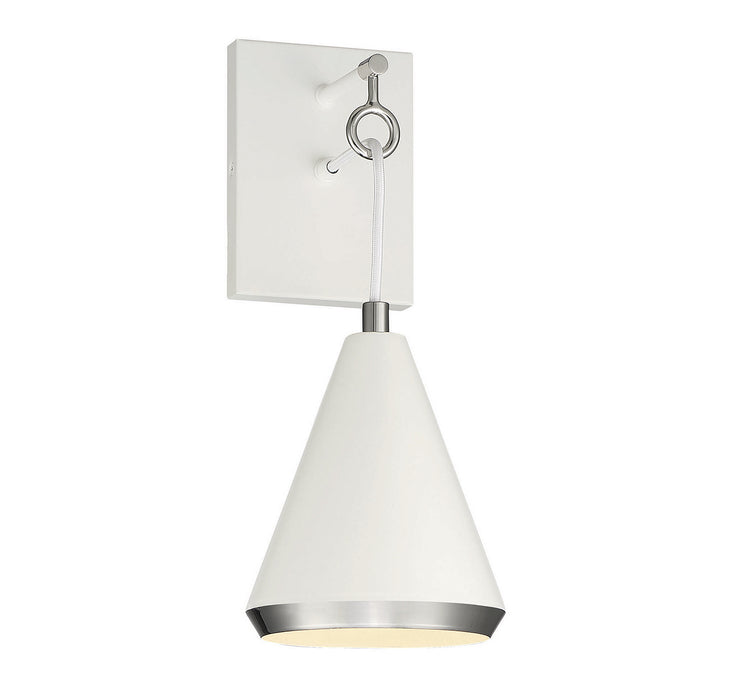 Meridian M90066WHPN One Light Wall Sconce, White with Polished Nickel