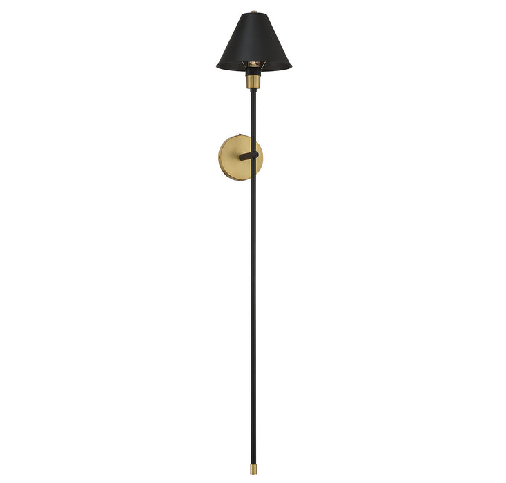 Meridian M90070BNB One Light Wall Sconce, Black with Natural Brass Accents