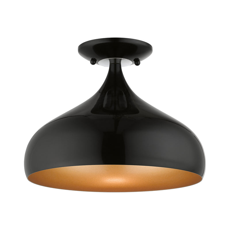 Livex Lighting 41050-68 One Light Semi-Flush Mount, Shiny Black w/ Polished Chromes