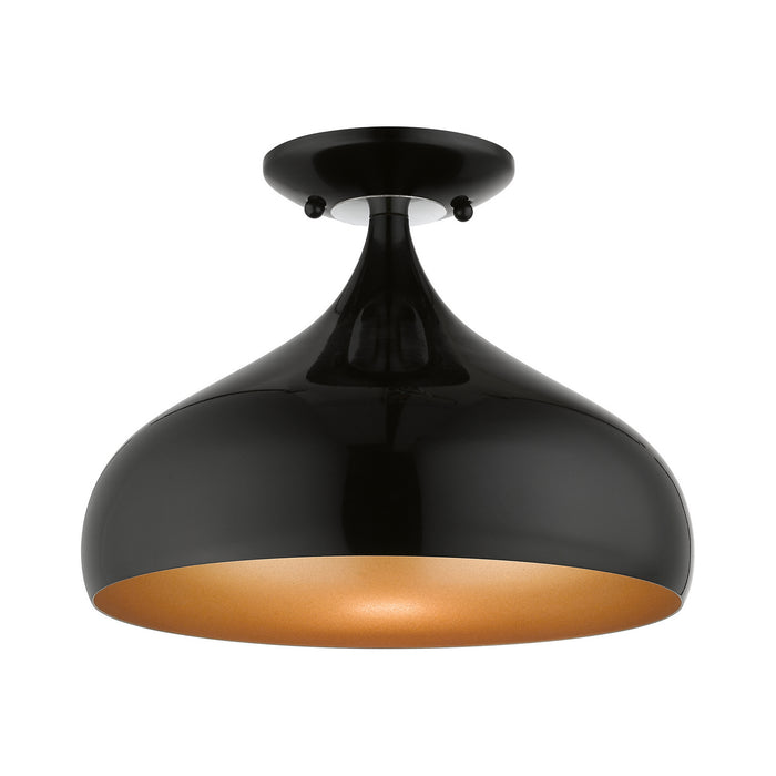 Livex Lighting 41050-68 One Light Semi-Flush Mount, Shiny Black w/ Polished Chromes
