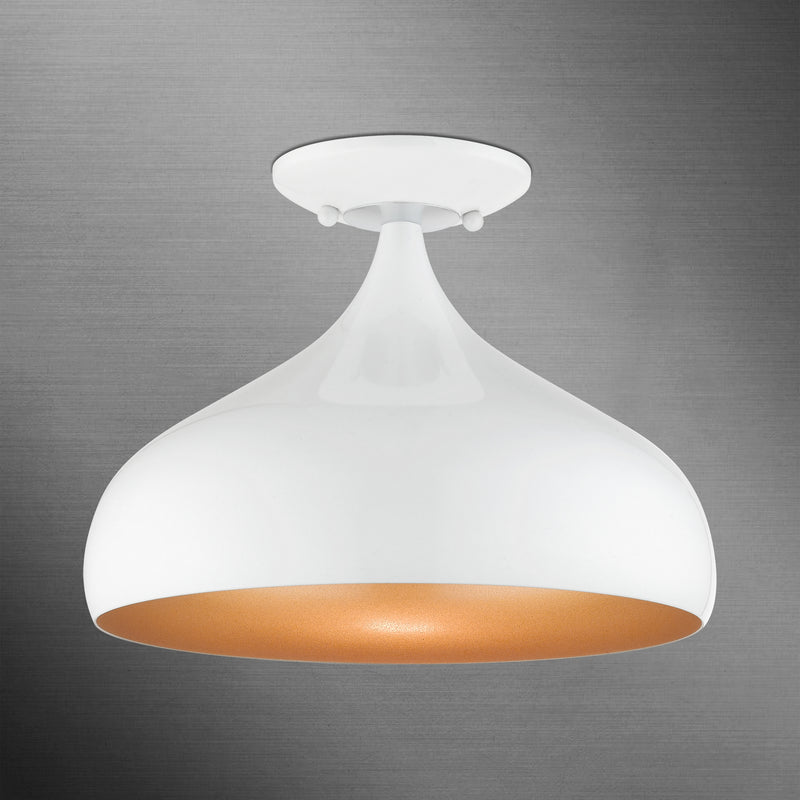 Livex Lighting 41050-69 One Light Semi-Flush Mount, Shiny White w/ Polished Chromes