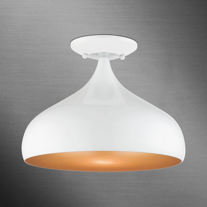 Livex Lighting 41050-69 One Light Semi-Flush Mount, Shiny White w/ Polished Chromes