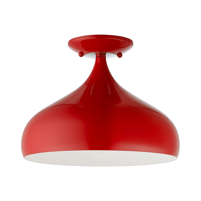 Livex Lighting 41050-72 One Light Semi-Flush Mount, Shiny Red w/ Polished Chromes
