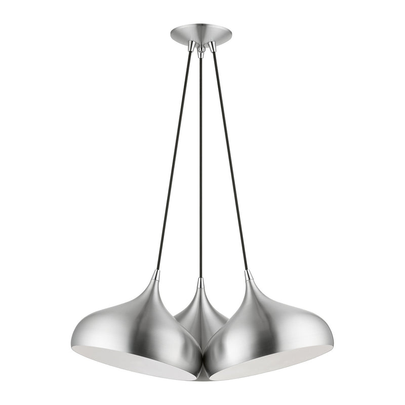 Livex Lighting 41053-66 Three Light Pendant, Brushed Aluminum w/ Polished Chromes
