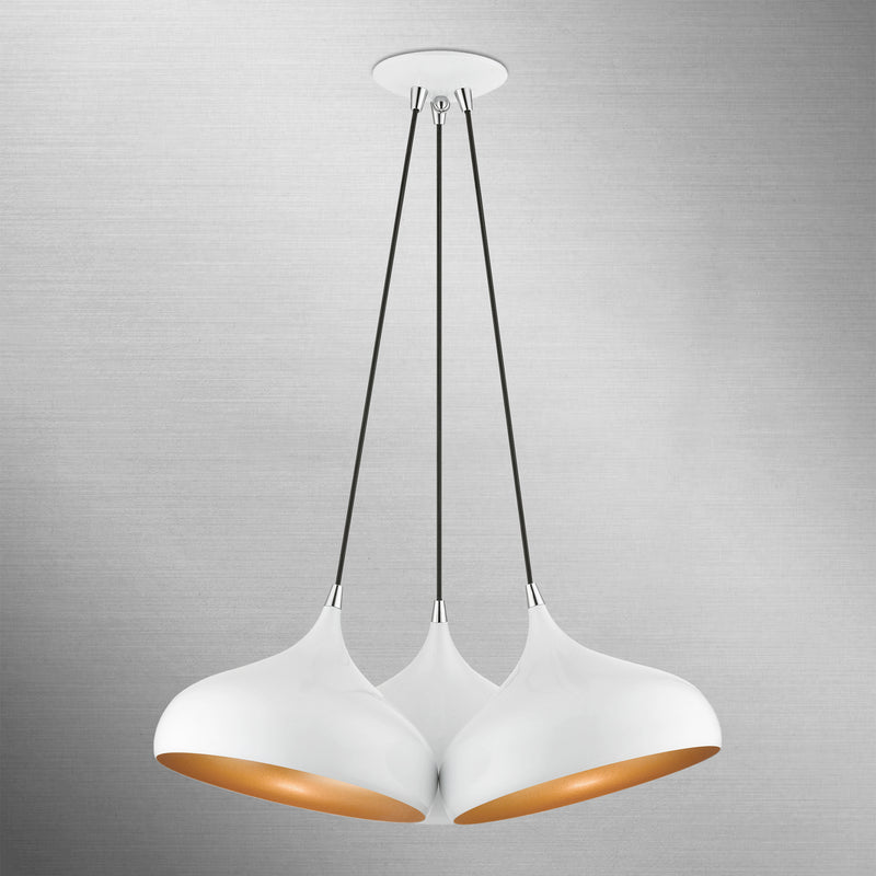 Livex Lighting 41053-69 Three Light Pendant, Shiny White w/ Polished Chromes