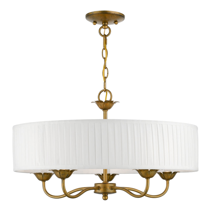 Livex Lighting 41775-48 Five Light Pendant, Antique Gold Leaf