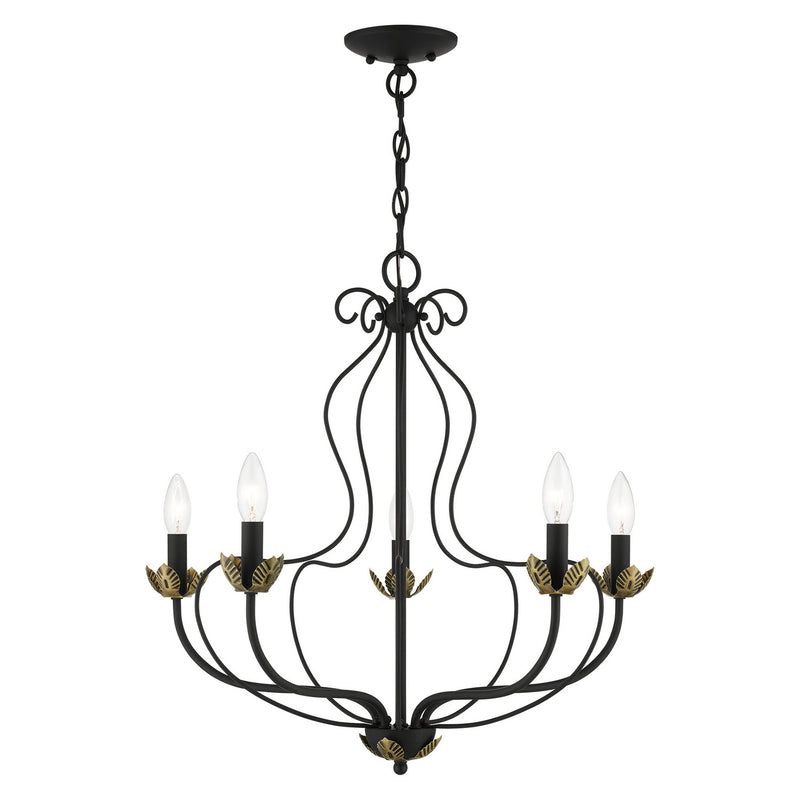 Livex Lighting 42905-04 Five Light Chandelier, Black w/ Antique Brasss
