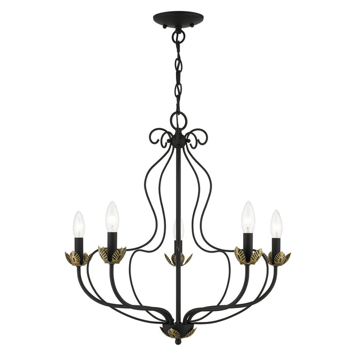 Livex Lighting 42905-04 Five Light Chandelier, Black w/ Antique Brasss