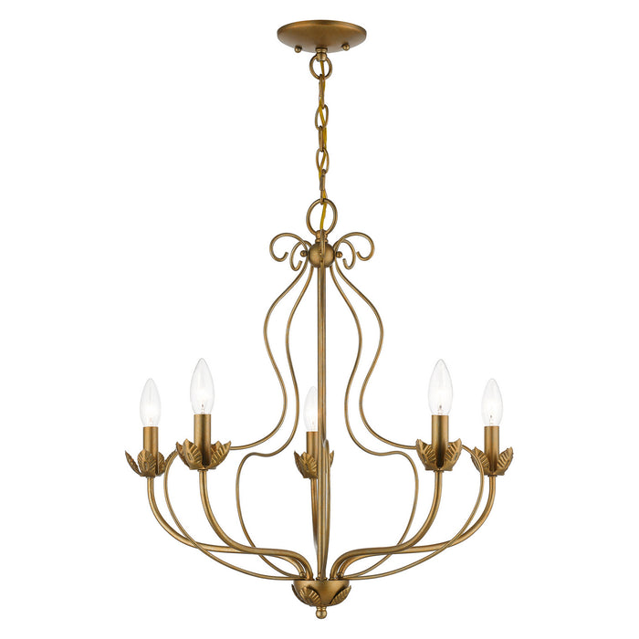 Livex Lighting 42905-48 Five Light Chandelier, Antique Gold Leaf