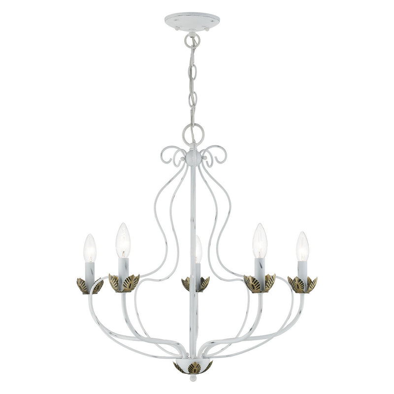 Livex Lighting 42905-60 Five Light Chandelier, Antique White w/ Antique Brasss