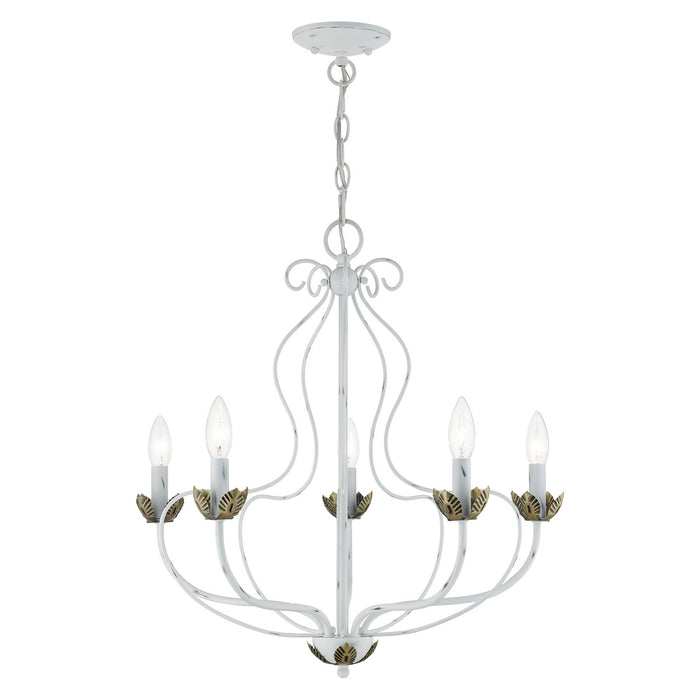 Livex Lighting 42905-60 Five Light Chandelier, Antique White w/ Antique Brasss