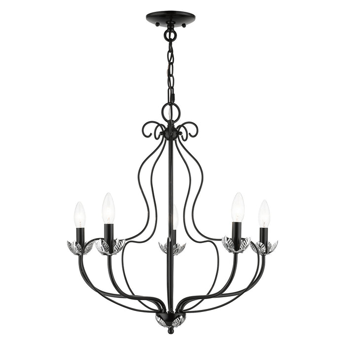 Livex Lighting 42905-68 Five Light Chandelier, Shiny Black w/ Polished Chromes