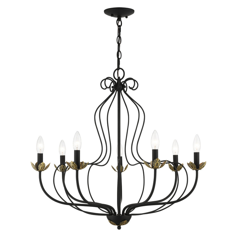 Livex Lighting 42907-04 Seven Light Chandelier, Black w/ Antique Brasss