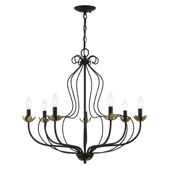 Livex Lighting 42907-04 Seven Light Chandelier, Black w/ Antique Brasss