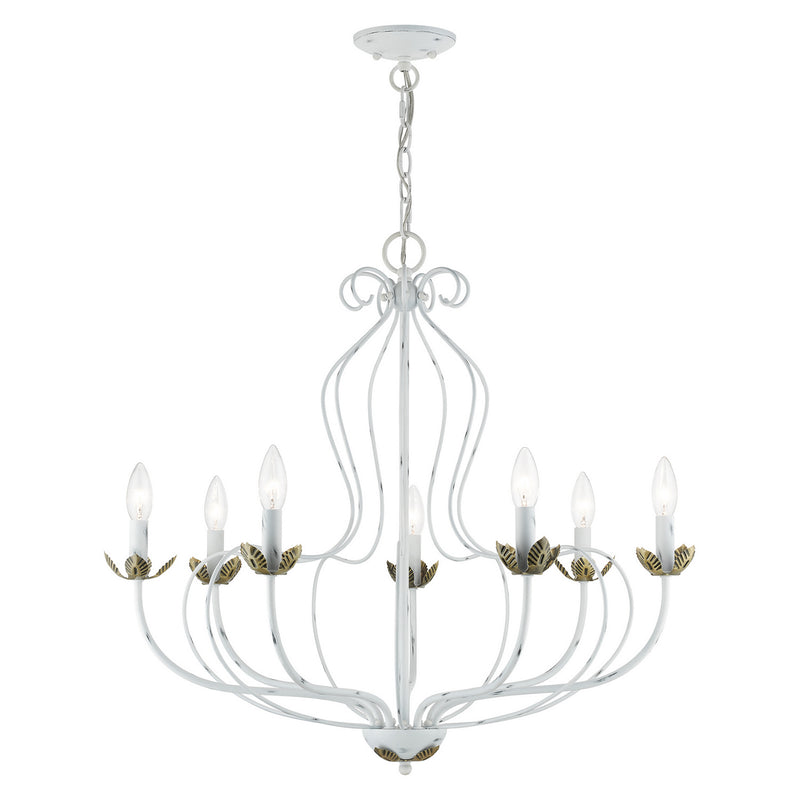 Livex Lighting 42907-60 Seven Light Chandelier, Antique White w/ Antique Brasss