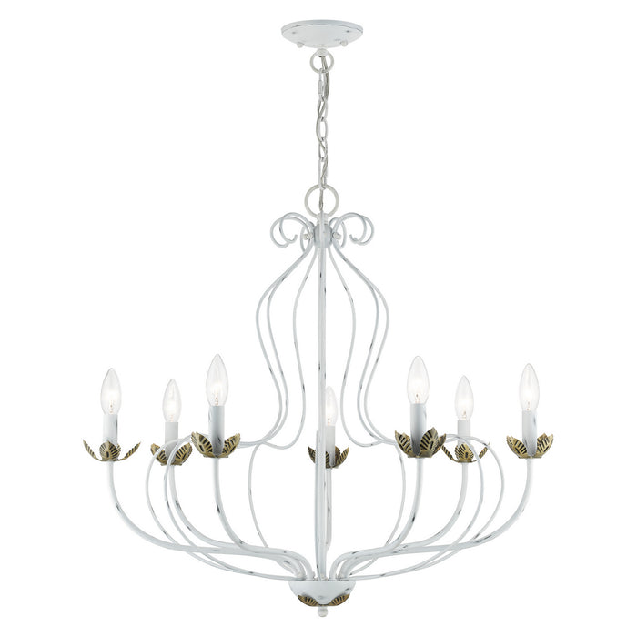 Livex Lighting 42907-60 Seven Light Chandelier, Antique White w/ Antique Brasss