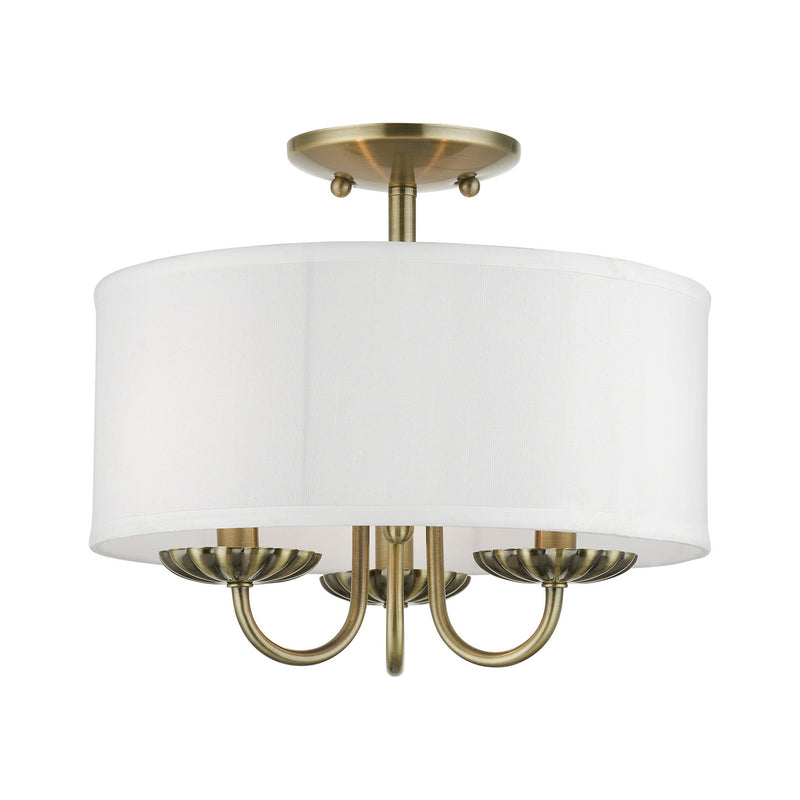 Livex Lighting 42987-01 Three Light Semi-Flush Mount, Antique Brass