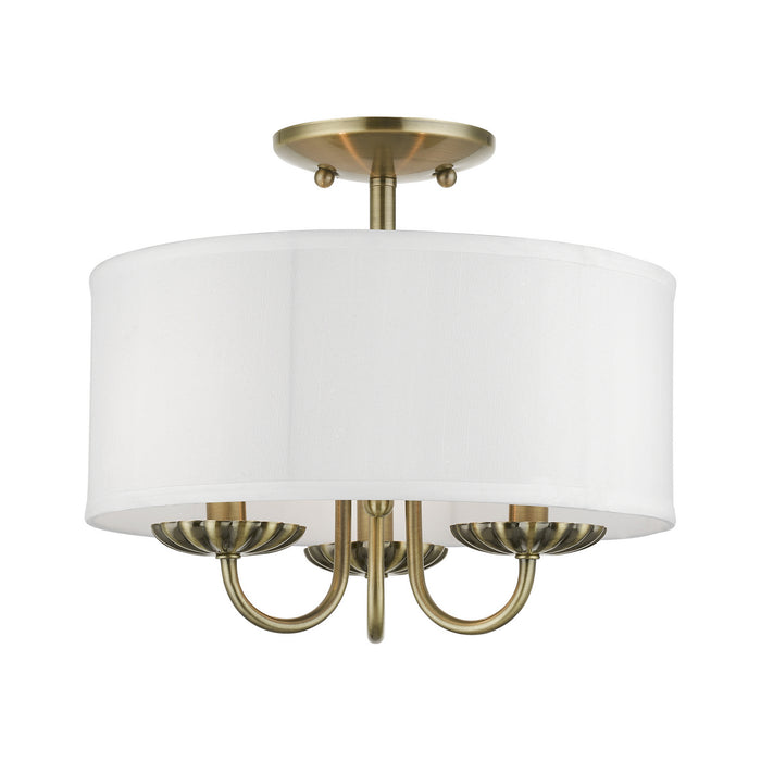Livex Lighting 42987-01 Three Light Semi-Flush Mount, Antique Brass