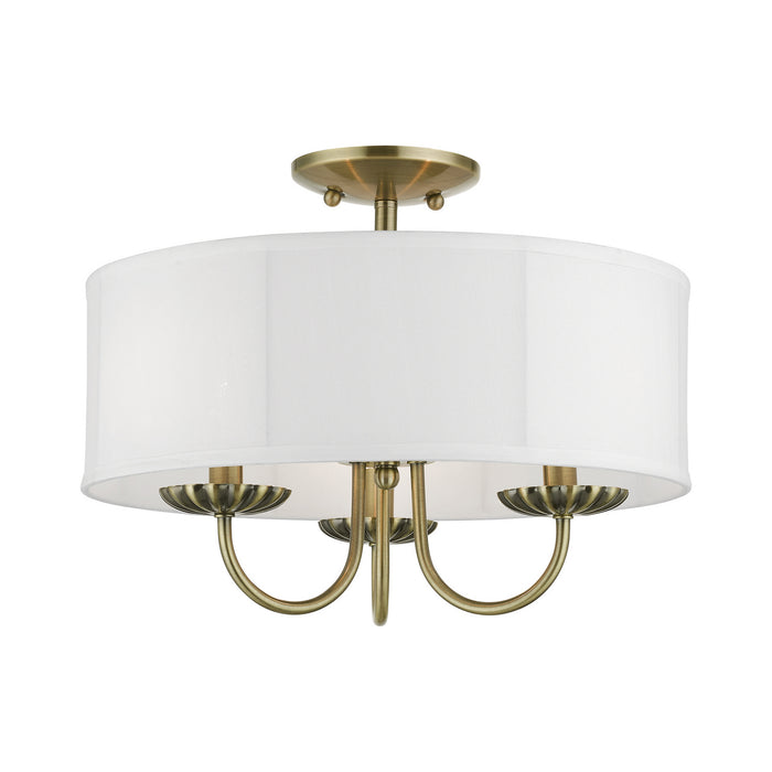 Livex Lighting 42989-01 Three Light Semi-Flush Mount, Antique Brass