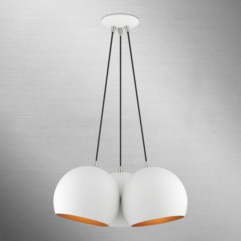 Livex Lighting 43393-03 Three Light Pendant, White w/ Brushed Nickels