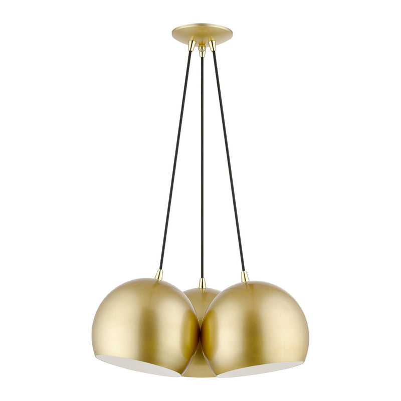 Livex Lighting 43393-33 Three Light Pendant, Soft Gold w/ Polished Brasss