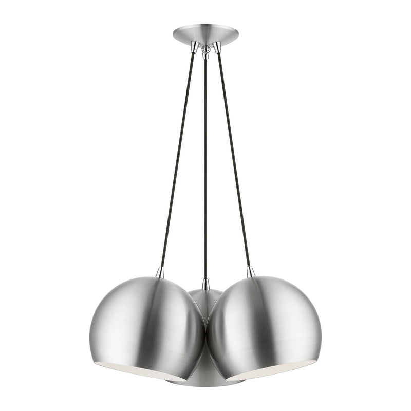 Livex Lighting 43393-66 Three Light Pendant, Brushed Aluminum w/ Polished Chromes